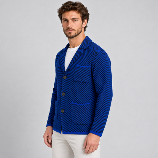 CARDIGAN UOMO 100% COTONE MOTIVO A SPIGA DOPPIO PETTO SARTORIALE MADE IN ITALY