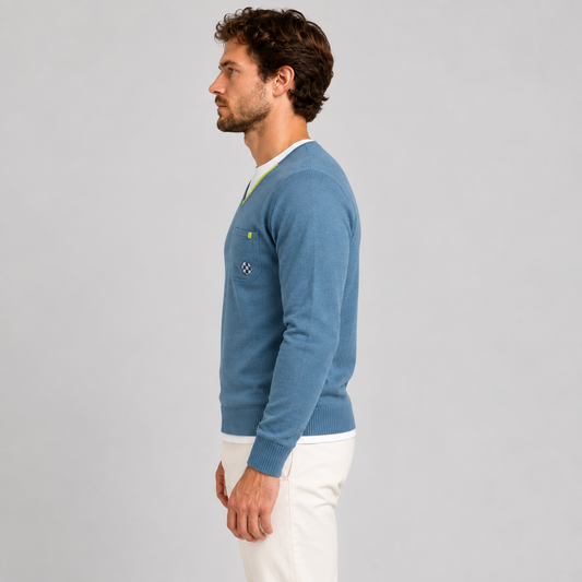 MEN'S COTTON SWEATER KNITWEAR 100% MADE IN ITALY LONG POINTED SLEEVE WITH POCKET