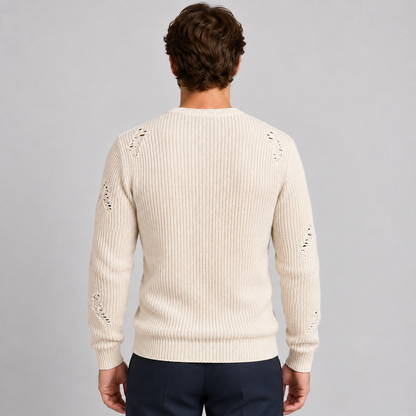 MAGLIONE LANA GIROCOLLO UOMO CON SMAGLIATURE EFFETTO STRAPPATO MADE IN ITALY