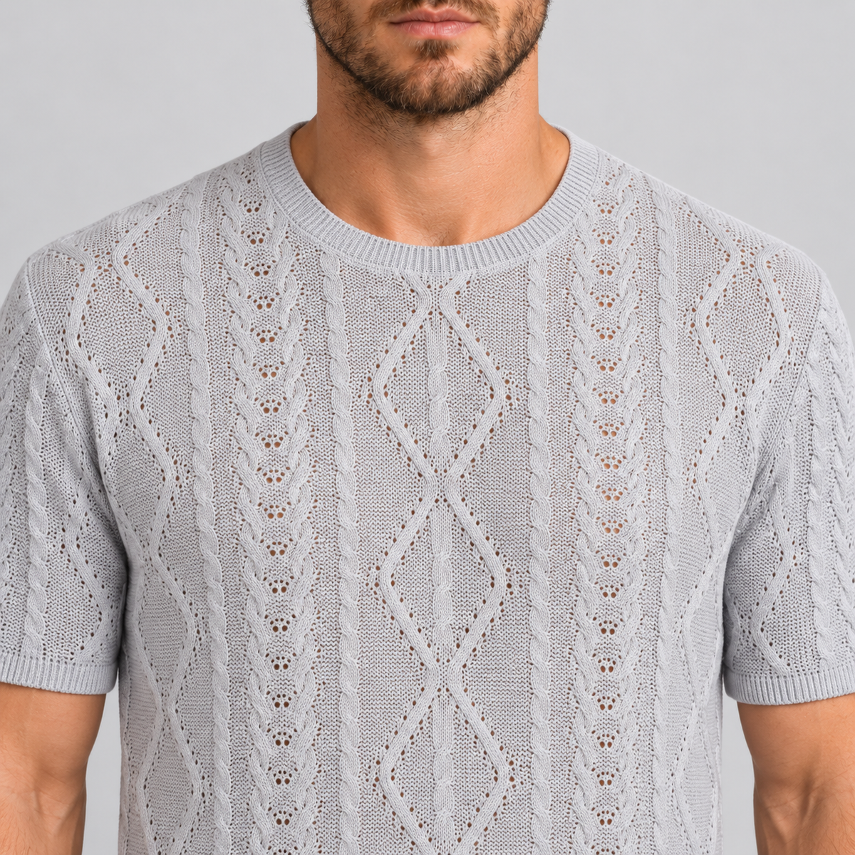 T-SHIRT MAGLIETTA UOMO  GIROCOLLO MANICA CORTA LAVORAZIONE ARAN MADE IN ITALY