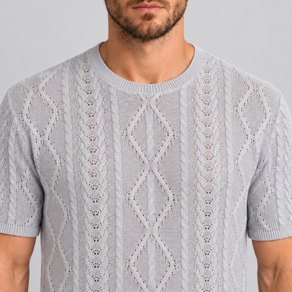 T-SHIRT MAGLIETTA UOMO  GIROCOLLO MANICA CORTA LAVORAZIONE ARAN MADE IN ITALY