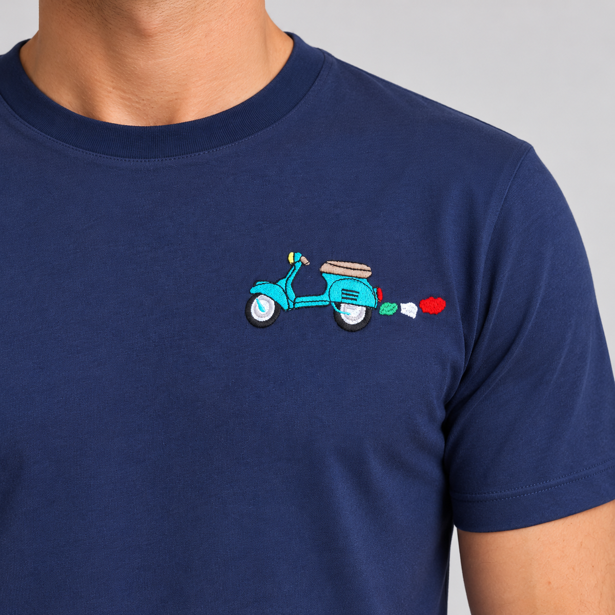 T-SHIRT UOMO 100% COTONE MANICA CORTA MAGLIETTA CON RICAMO VESPA MADE IN ITALY