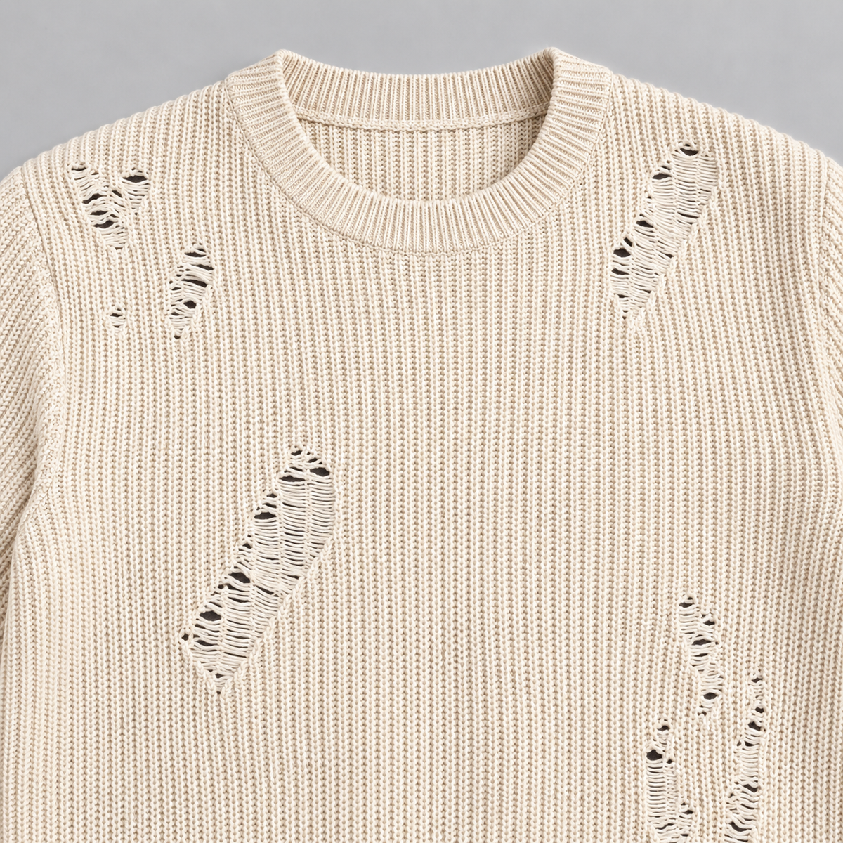 MAGLIONE LANA GIROCOLLO UOMO CON SMAGLIATURE EFFETTO STRAPPATO MADE IN ITALY