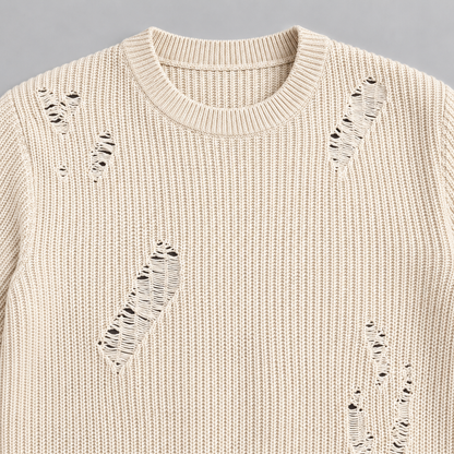 MAGLIONE LANA GIROCOLLO UOMO CON SMAGLIATURE EFFETTO STRAPPATO MADE IN ITALY