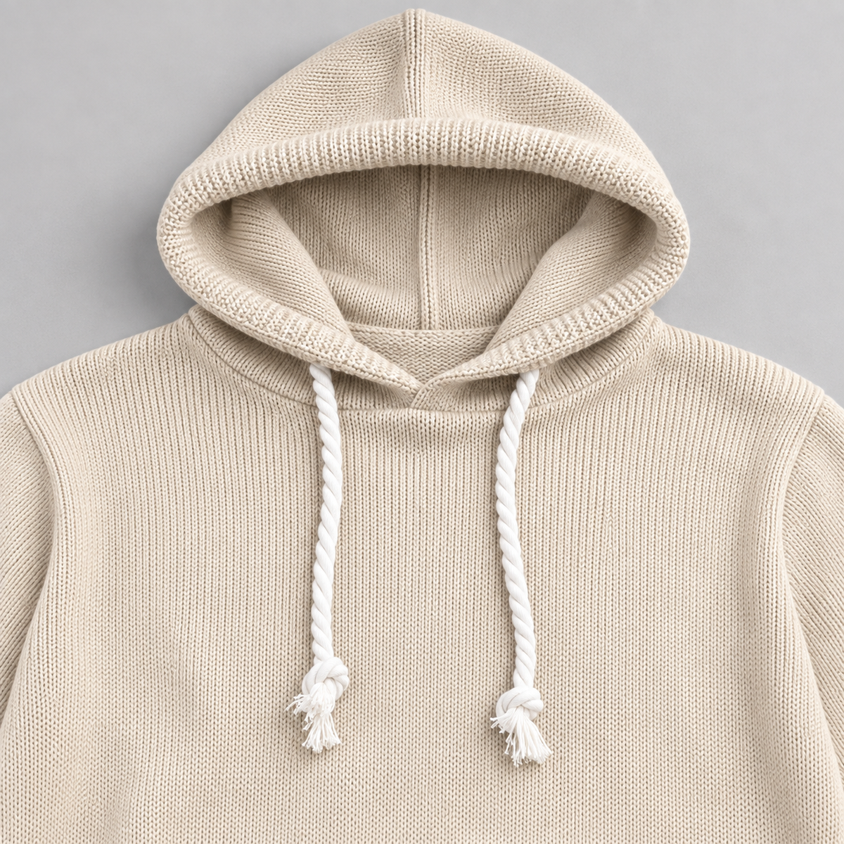 MAGLIA UOMO CON CAPPUCCIO E LACCI IN CORDA  MISTO LANA 100% MADE IN ITALY