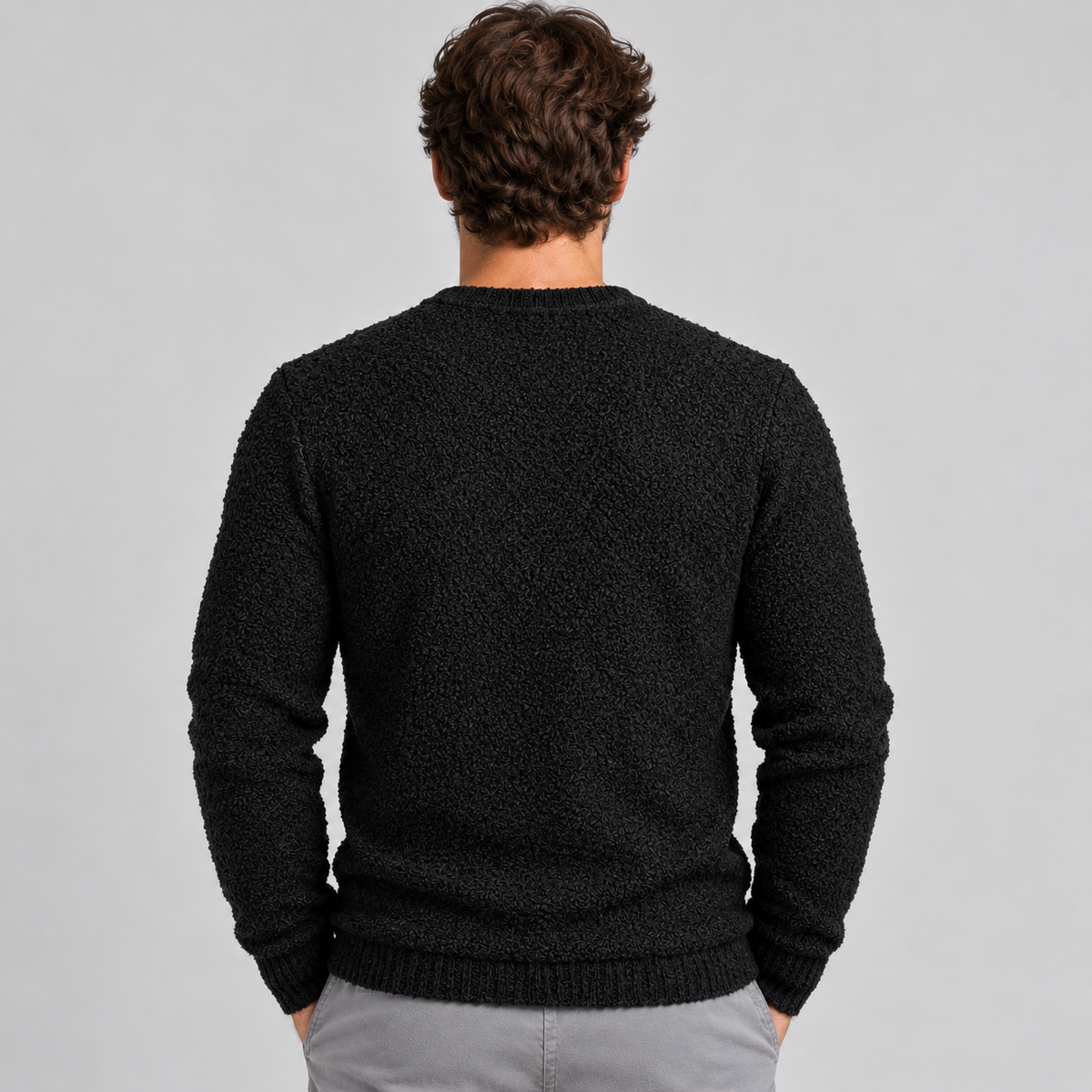 MAGLIONE UOMO MISTO LANA TESSUTO BOUCLE' SLIM CASUAL 100% MADE IN ITALY