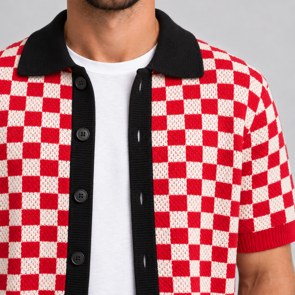 Cardigan da uomo in cotone, lavorazione jacquard, piqué, manica corta — Pasquale Jimmy — foto 3
