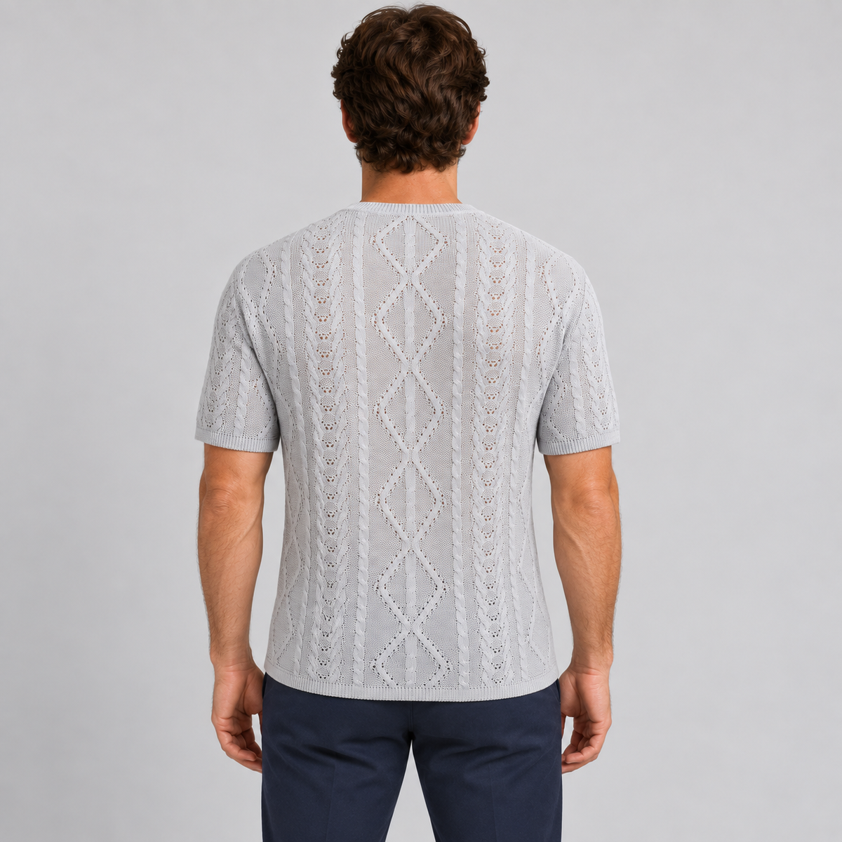 T-SHIRT MAGLIETTA UOMO  GIROCOLLO MANICA CORTA LAVORAZIONE ARAN MADE IN ITALY