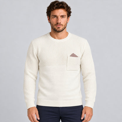 MAGLIA LANA MAGLIONCINO UOMO GIROCOLLO CON TASCHINO RIFINITO 100% MADE IN ITALY