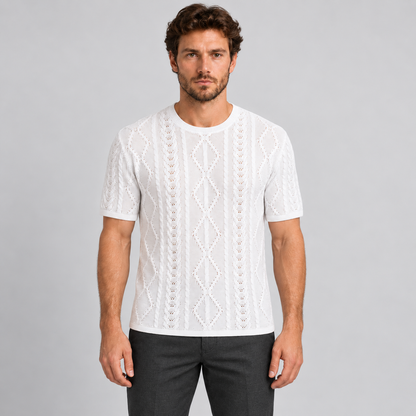 T-SHIRT MAGLIETTA UOMO  GIROCOLLO MANICA CORTA LAVORAZIONE ARAN MADE IN ITALY