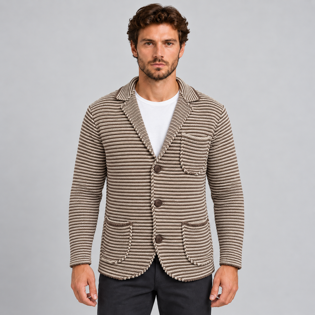 GIACCA  UOMO MAGLIERIA CASUAL COTONE CARDIGAN  100% MADE IN ITALY  SLIM FIT
