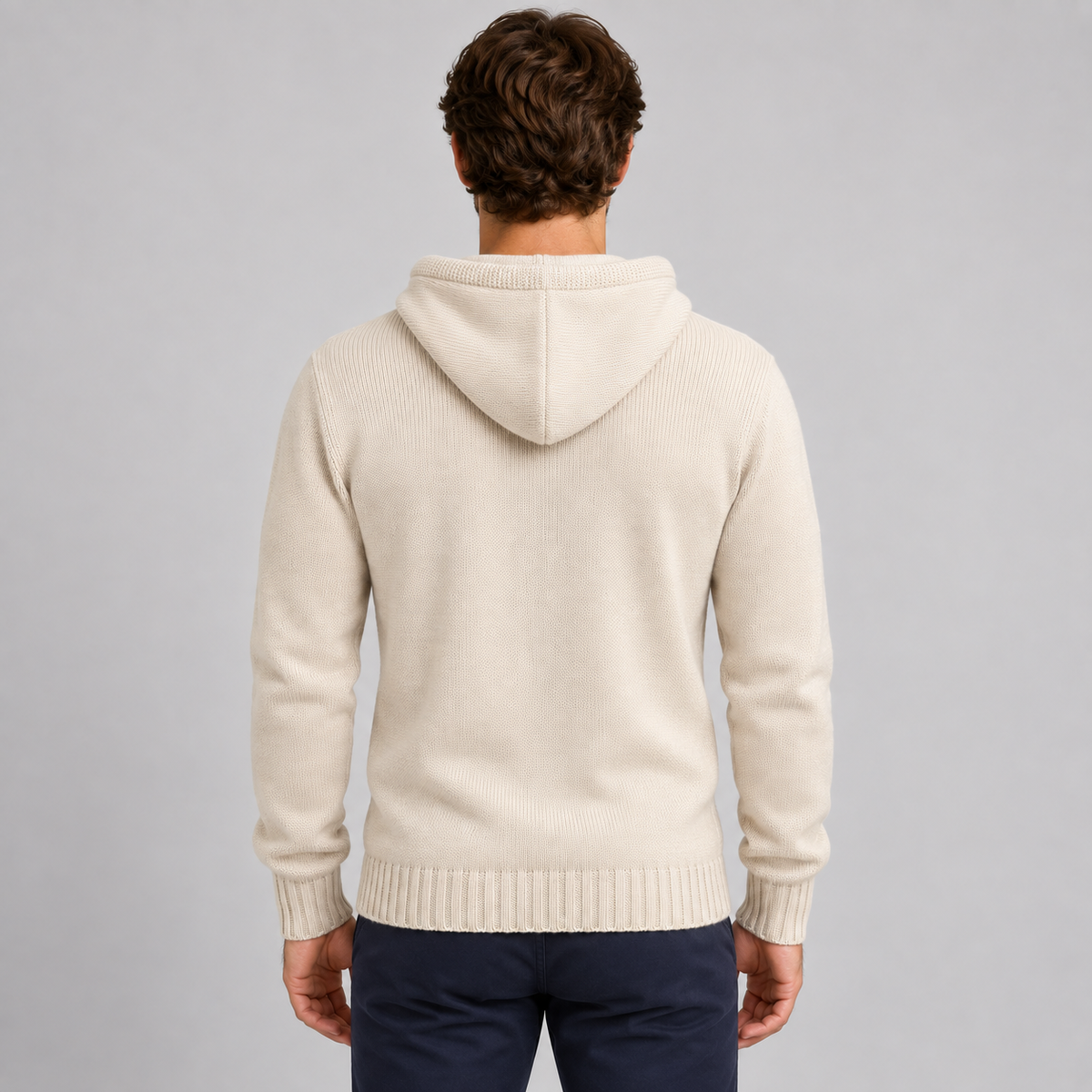 MAGLIA UOMO CON CAPPUCCIO E LACCI IN CORDA  MISTO LANA 100% MADE IN ITALY
