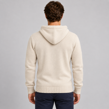 MAGLIA UOMO CON CAPPUCCIO E LACCI IN CORDA  MISTO LANA 100% MADE IN ITALY