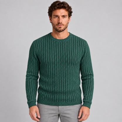 MAGLIA LANA MAGLIONCINO UOMO MANICA LUNGA GIROCOLLO TRAFORATO 100% MADE IN ITALY