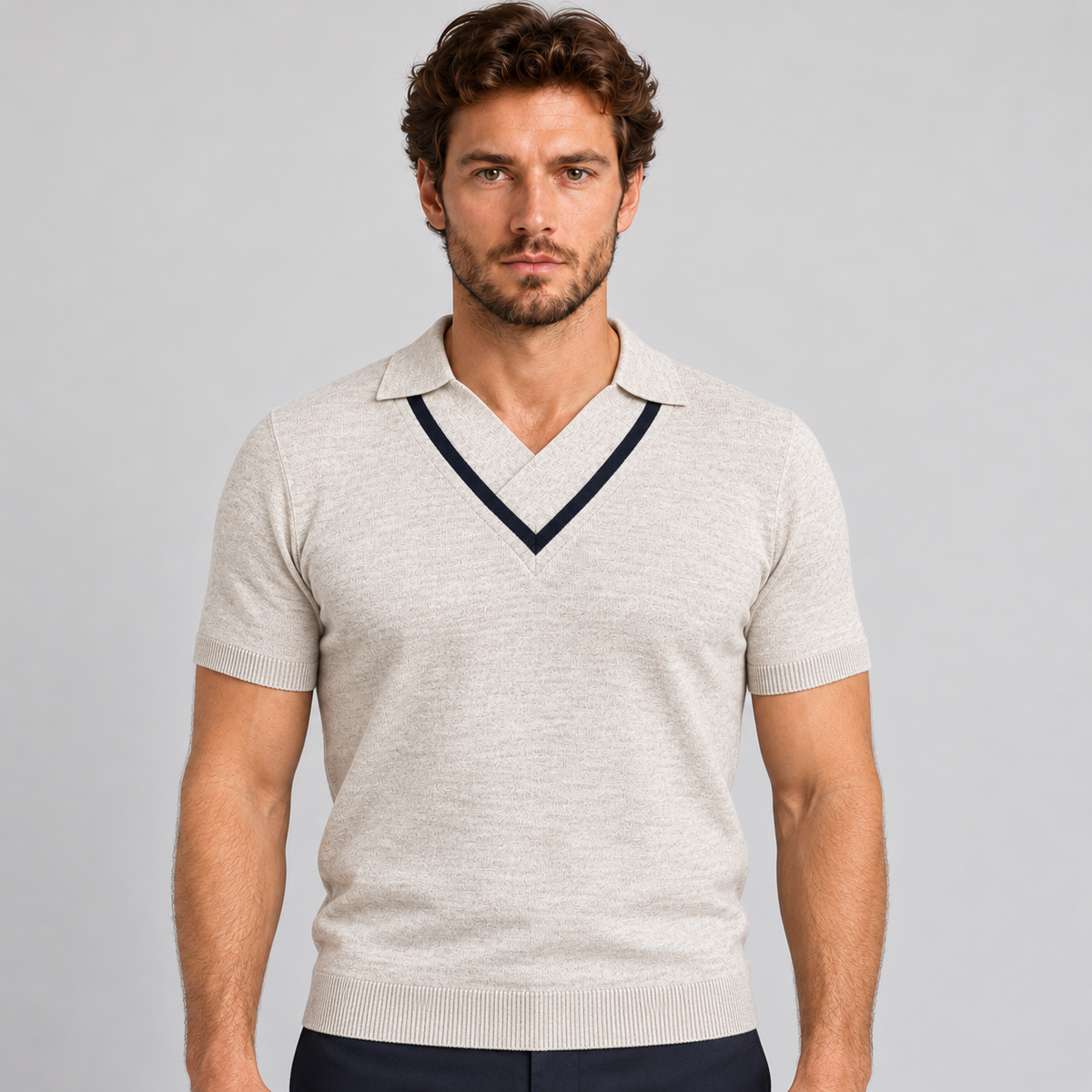 Polo da uomo in cotone, righe a contrasto, manica corta — Pasquale Jimmy — foto 5