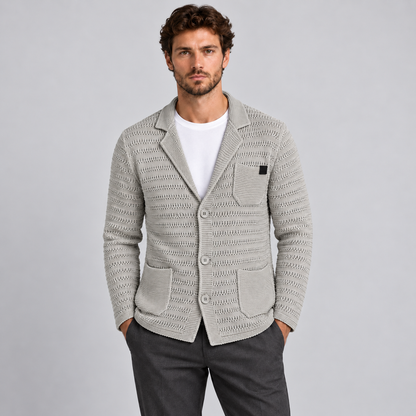 MEN'S COTTON CARDIGAN SLIM FIT KNITTED LINKS JACKET 100% MADE IN ITALY