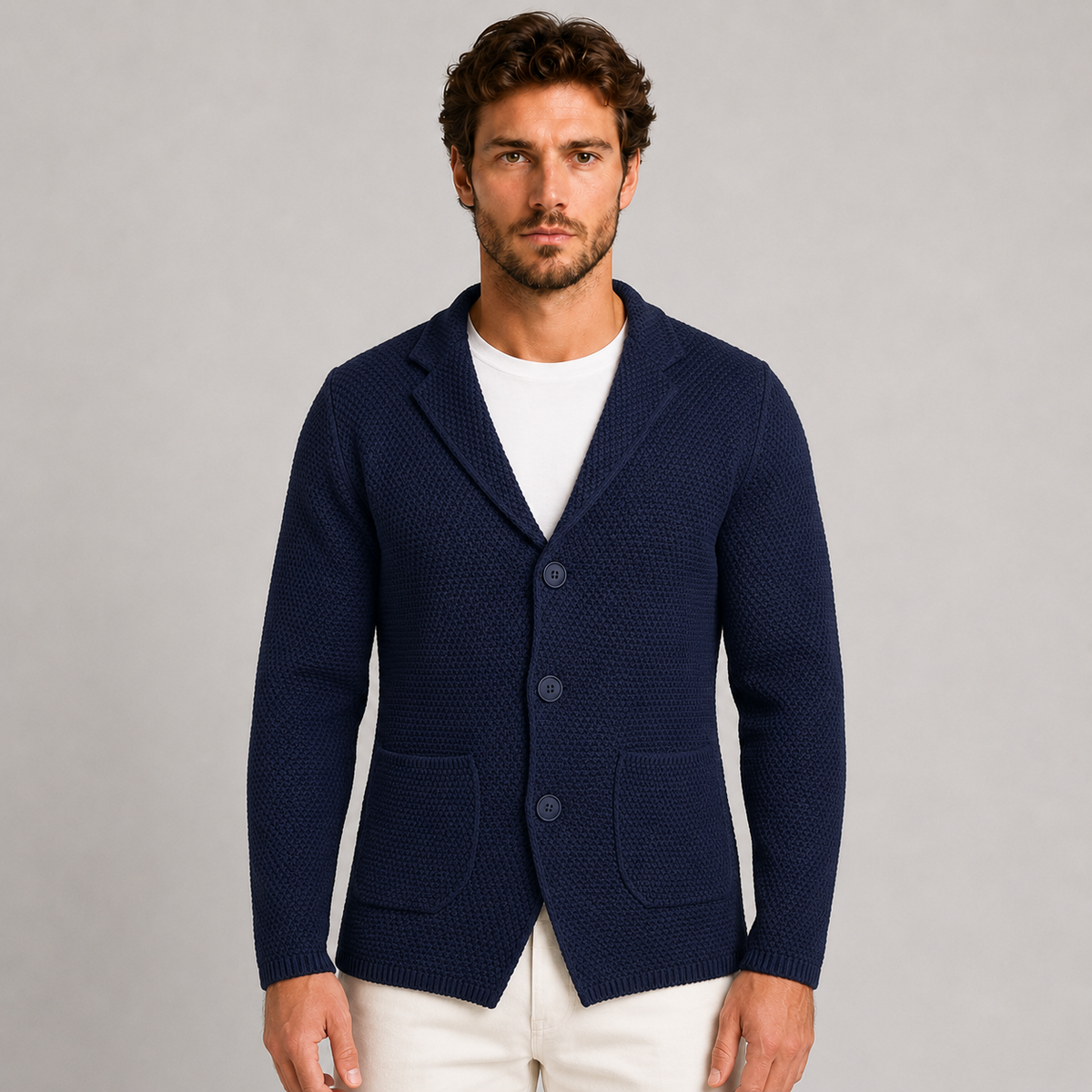 Cardigan blazer da uomo in cotone, lavorazione links, vestibilità slim — Pasquale Jimmy — foto 5