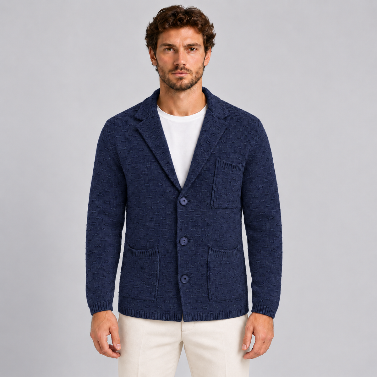 CARDIGAN UOMO GIACCA LANA DOPPIO PETTO SARTORIALE MOTIVO LINKS MADE IN ITALY