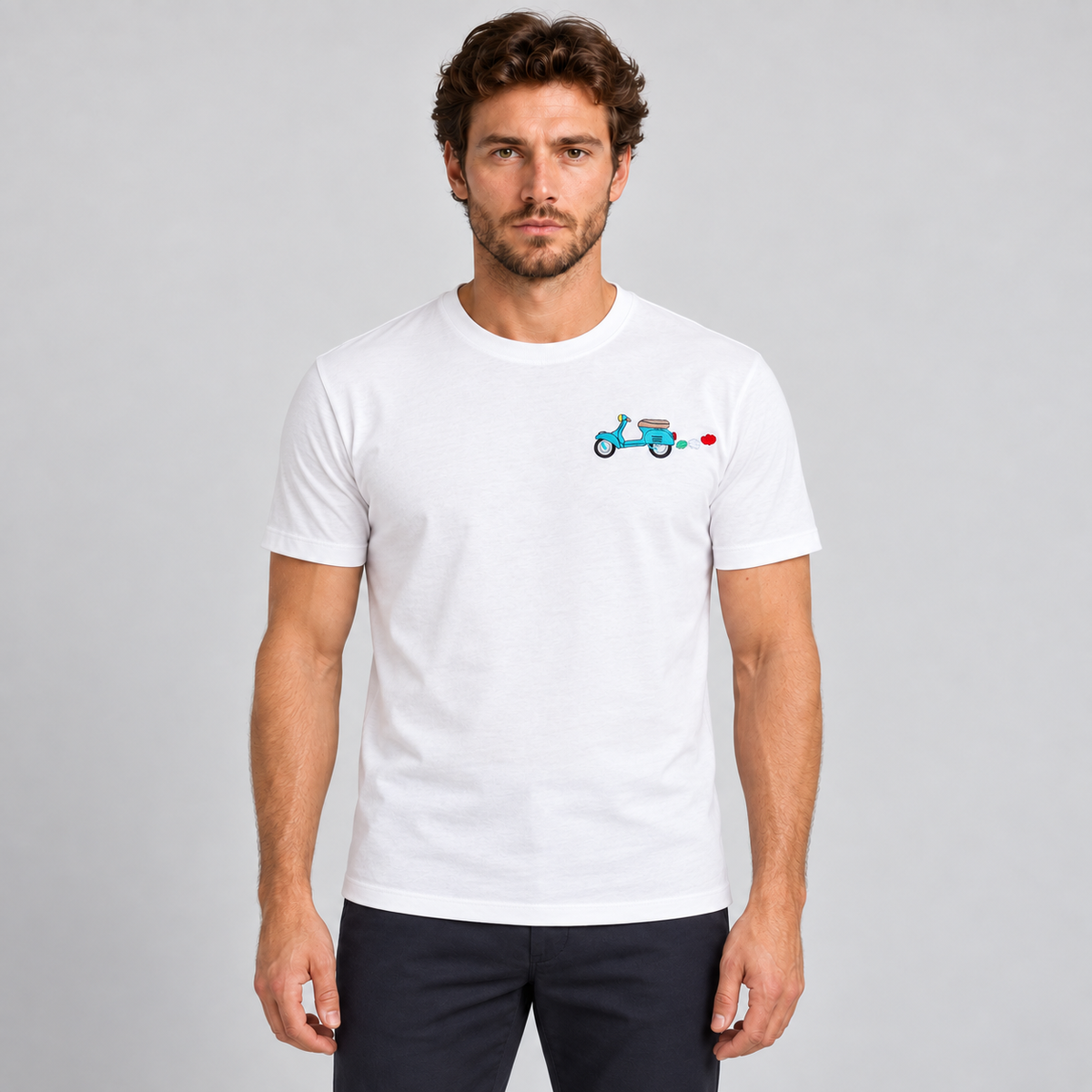 T-SHIRT UOMO 100% COTONE MANICA CORTA MAGLIETTA CON RICAMO VESPA MADE IN ITALY