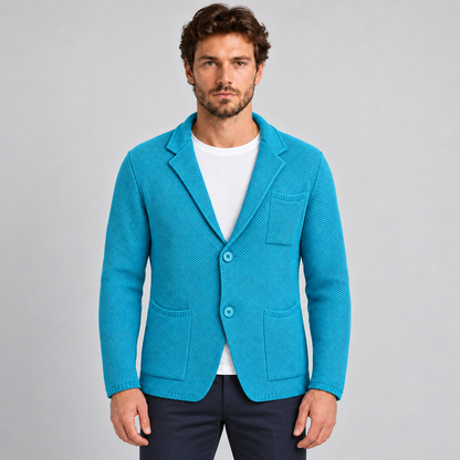 MEN'S COTTON JACKET BLAZER CARDIGAN HONEYCOMB PROCESSING SLIM FIT KNITWEAR 100% MADE IN ITALY