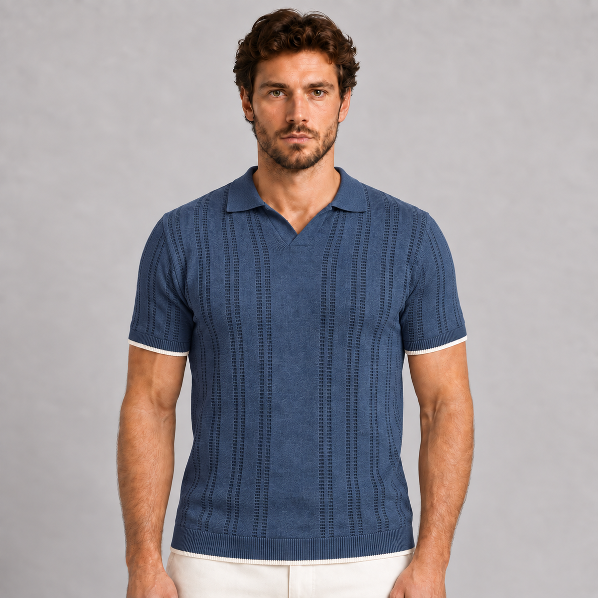 POLO UOMO COTONE CON RIGHINO A CONTRASTO MANICA CORTA MAGLIERIA 100% MADE IN ITALY