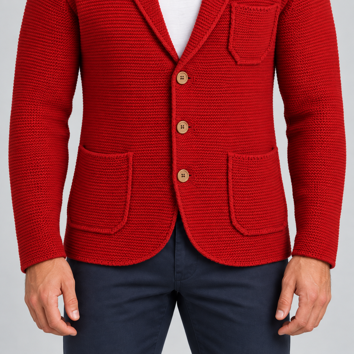 SCHLANKER HERREN-CARDIGAN AUS WOLLE, 100 % HERGESTELLT IN ITALIEN