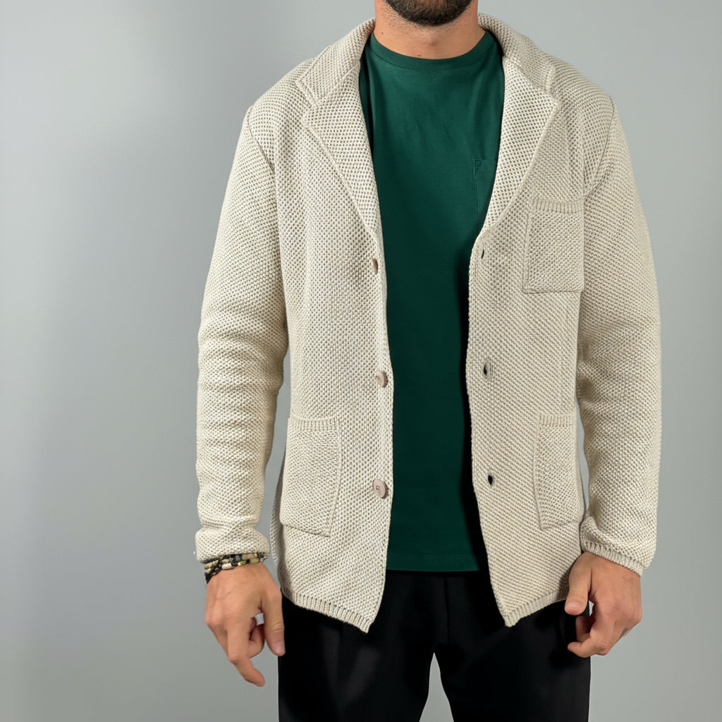 GIACCA CARDIGAN UOMO A NIDO D'APE - 100% COTONE - MADE IN ITALY