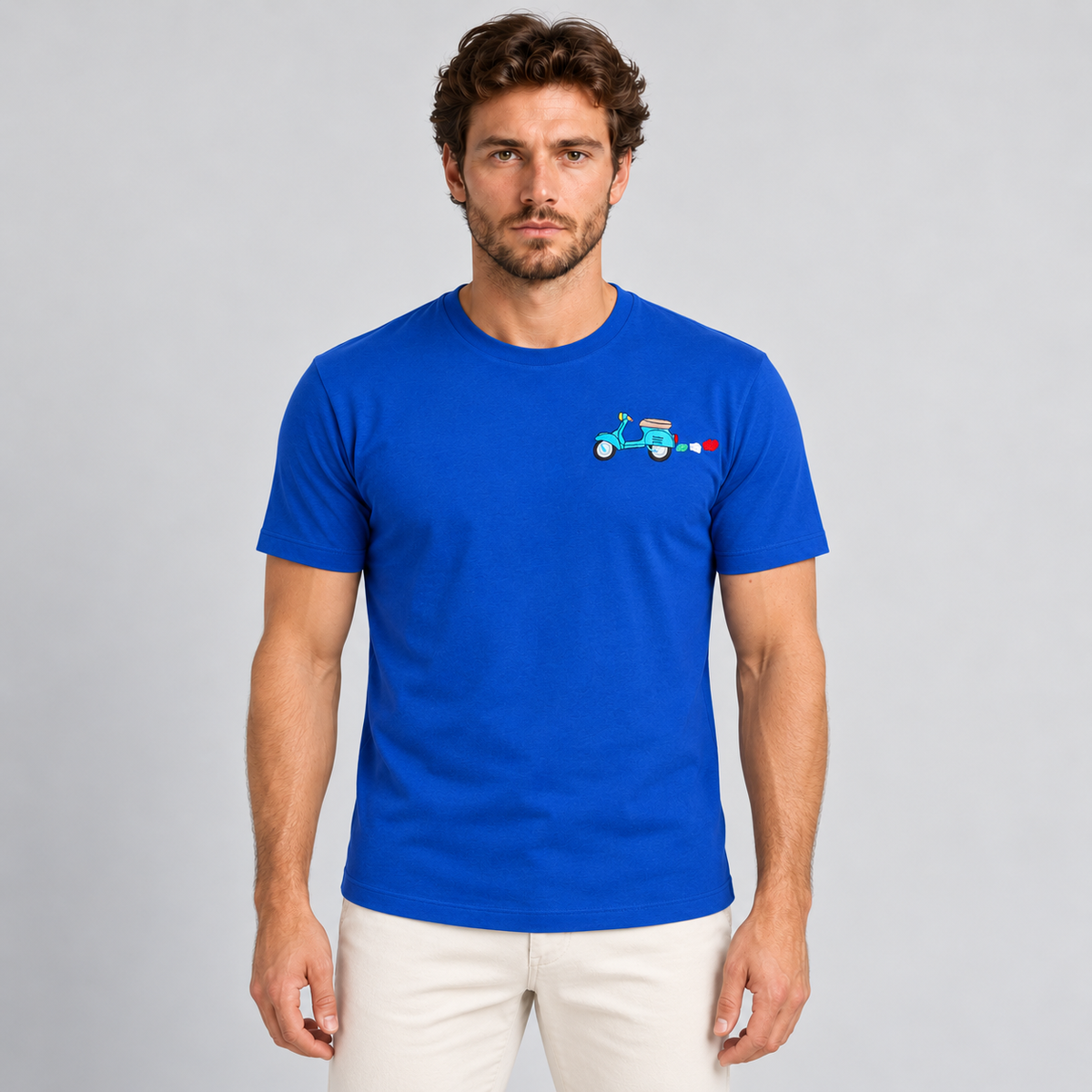 T-SHIRT UOMO 100% COTONE MANICA CORTA MAGLIETTA CON RICAMO VESPA MADE IN ITALY