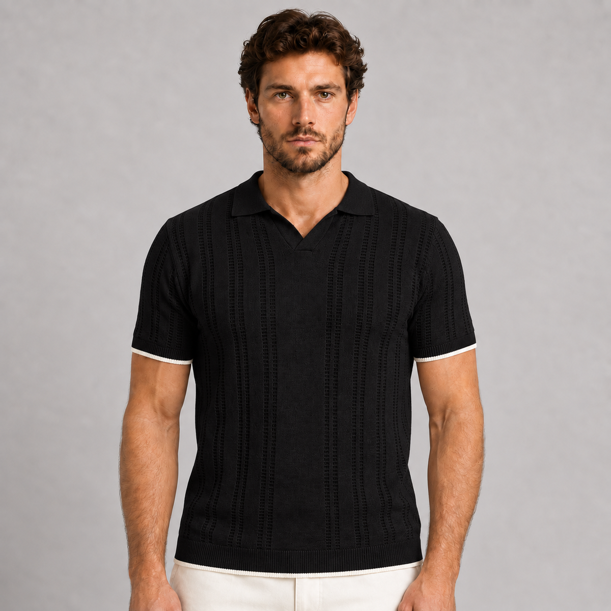 POLO UOMO COTONE CON RIGHINO A CONTRASTO MANICA CORTA MAGLIERIA 100% MADE IN ITALY