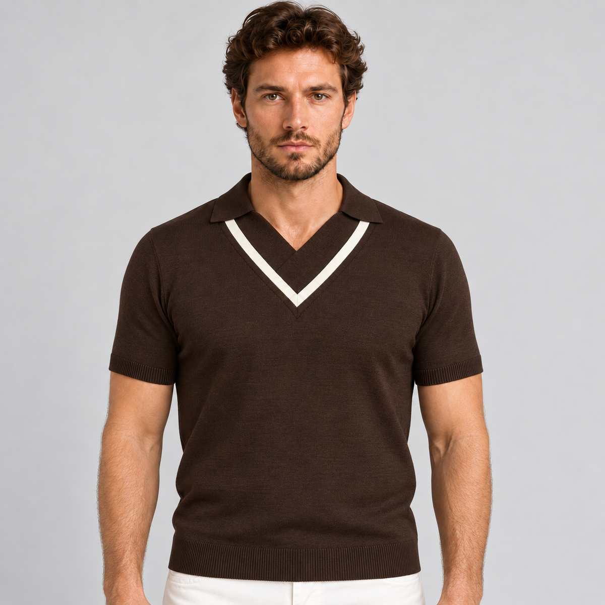 Polo da uomo in cotone, righe a contrasto, manica corta — Pasquale Jimmy — foto 6