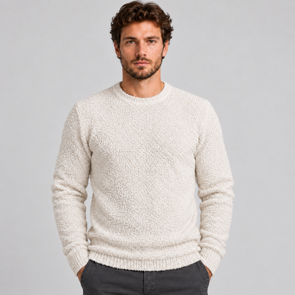 MAGLIONE UOMO MISTO LANA TESSUTO BOUCLE' SLIM CASUAL 100% MADE IN ITALY