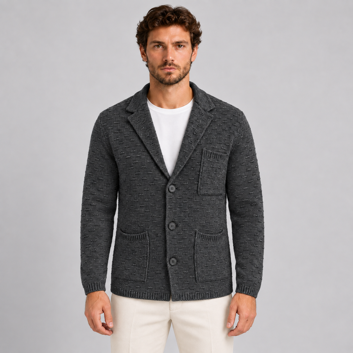 CARDIGAN UOMO GIACCA LANA DOPPIO PETTO SARTORIALE MOTIVO LINKS MADE IN ITALY