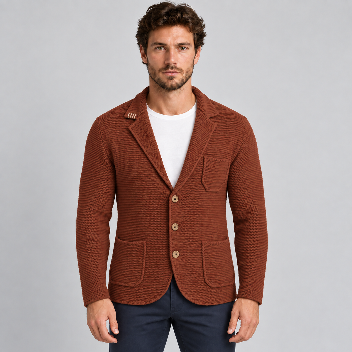 SCHLANKER HERREN-CARDIGAN AUS WOLLE, 100 % HERGESTELLT IN ITALIEN