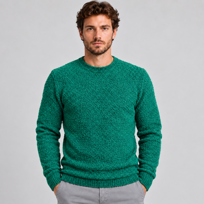 MAGLIONE UOMO MISTO LANA TESSUTO BOUCLE' SLIM CASUAL 100% MADE IN ITALY