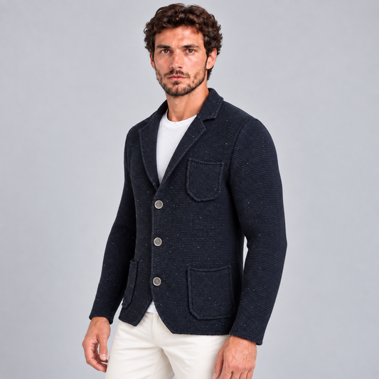 MEN'S BUTTONED COTTON JACKET BLAZER CARDIGAN CASUAL KNITWEAR SLIM JACKET 100% Made in Italy