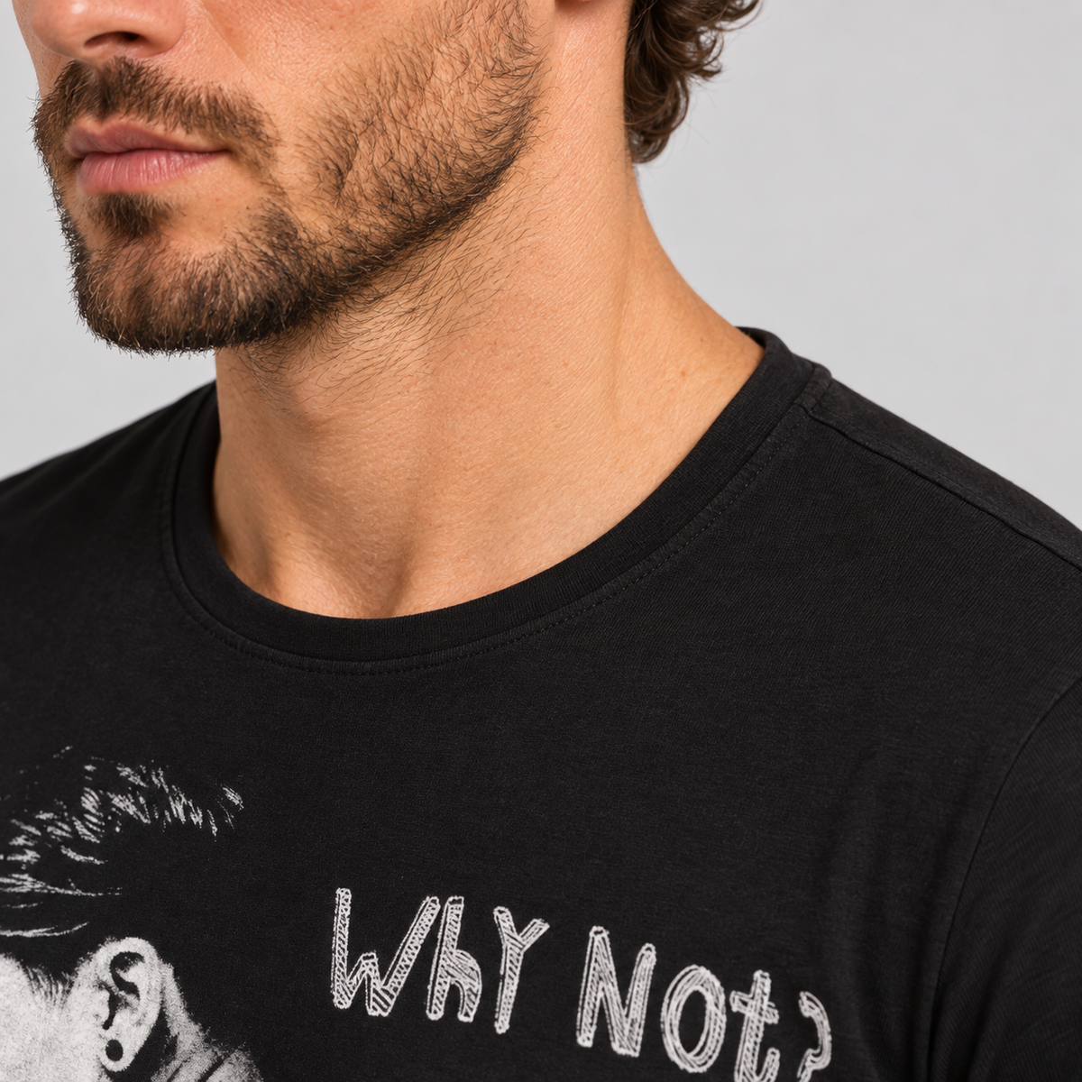 HERREN-T-SHIRT MIT RUNDAUSSCHNITT SCHWARZ WEISS MIT TOTENKOPF-PRINT KURZARM-SHIRT BAUMWOLLE