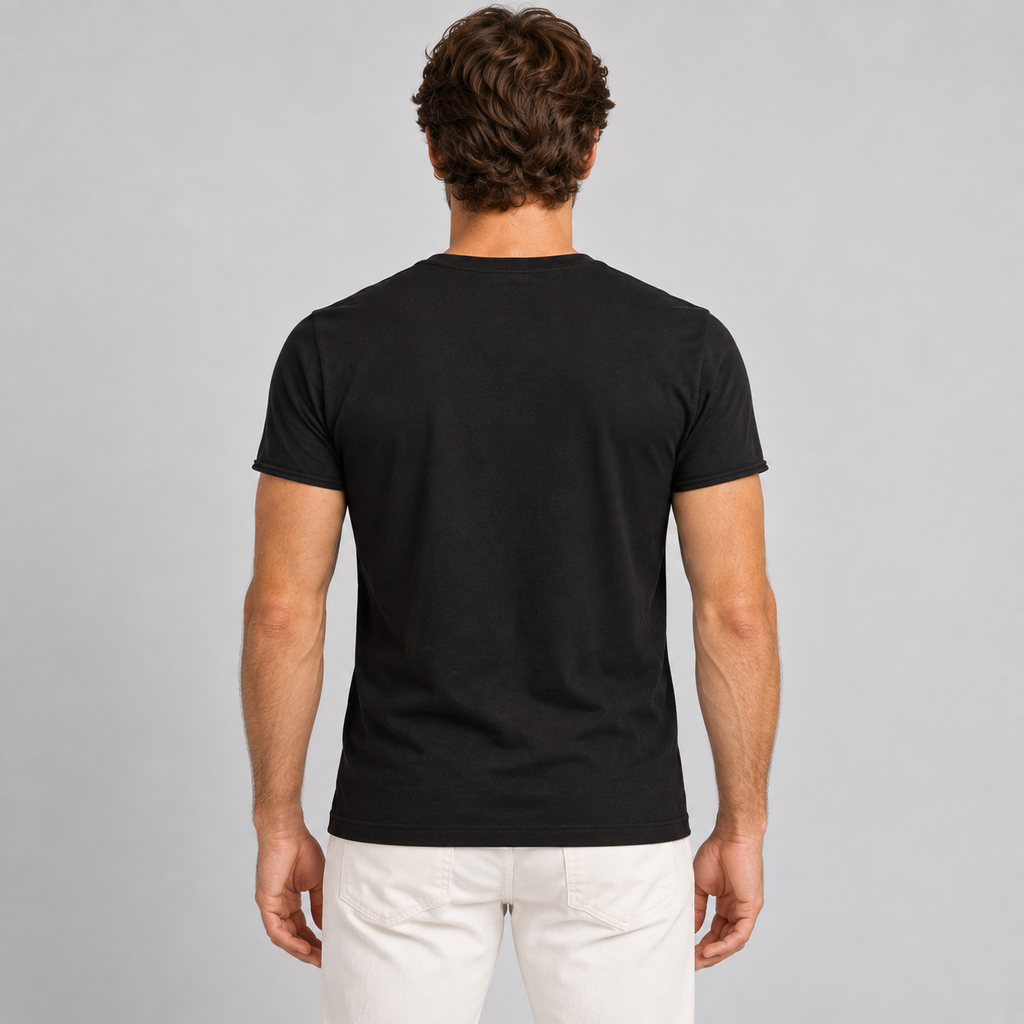 MEN'S BLACK AND WHITE CREW NECK T-SHIRT WITH SKULL PRINT SHORT SLEEVE COTTON TOP