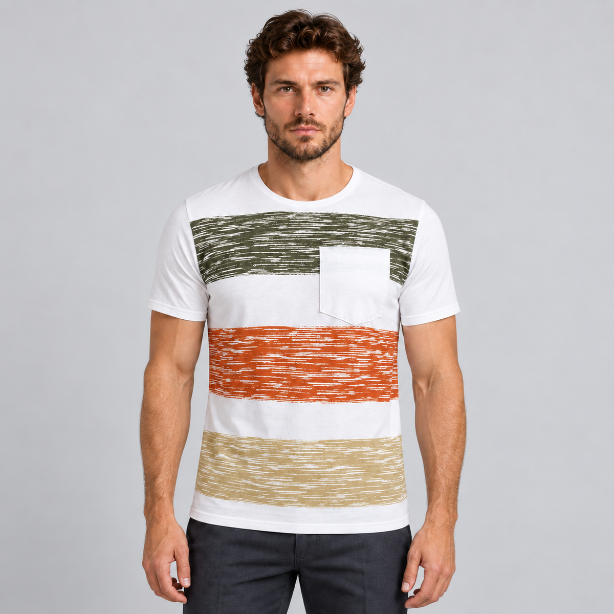 HERREN-T-SHIRT MIT RUNDAUSSCHNITT, KURZARM, 100% BAUMWOLLE, MADE IN ITALY