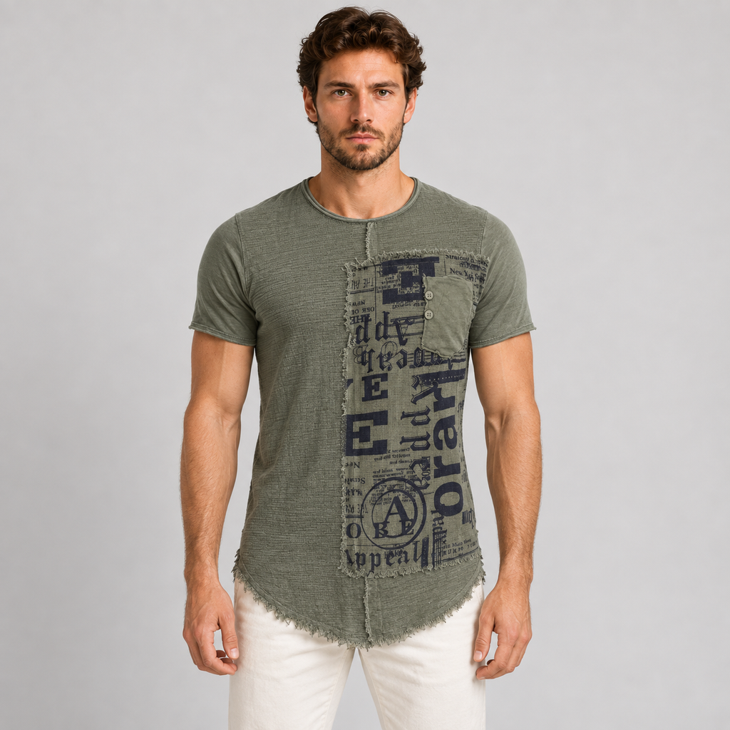MEN'S T-SHIRT SHORT SLEEVE MADE IN ITALY FRAYED SHIRT