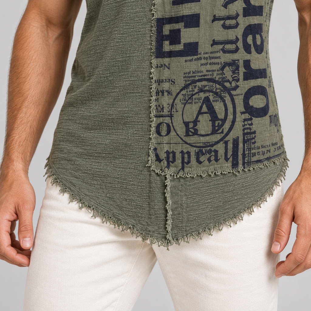 MEN'S T-SHIRT SHORT SLEEVE MADE IN ITALY FRAYED SHIRT