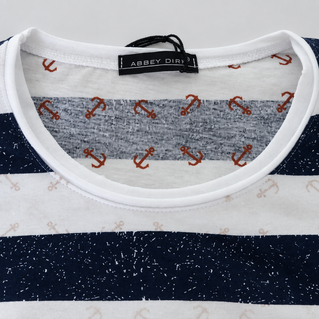 MEN'S ANCHOR PRINT T-SHIRT SHORT SLEEVE TEE 100% COTTON MADE IN ITALY