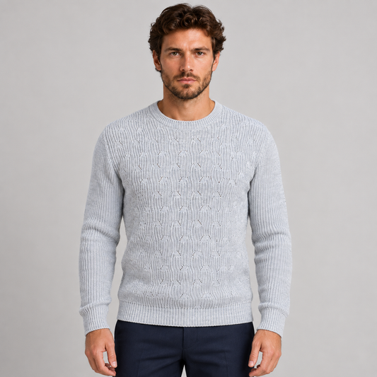 MAGLIONE UOMO MISTO LANA GIROCOLLO EFFETTO INTRECCIATO 100% MADE IN ITALY