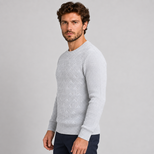 MAGLIONE UOMO MISTO LANA GIROCOLLO EFFETTO INTRECCIATO 100% MADE IN ITALY