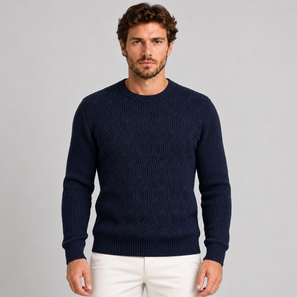 MAGLIONE UOMO MISTO LANA GIROCOLLO EFFETTO INTRECCIATO 100% MADE IN ITALY
