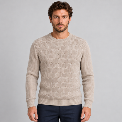 MAGLIONE UOMO MISTO LANA GIROCOLLO EFFETTO INTRECCIATO 100% MADE IN ITALY