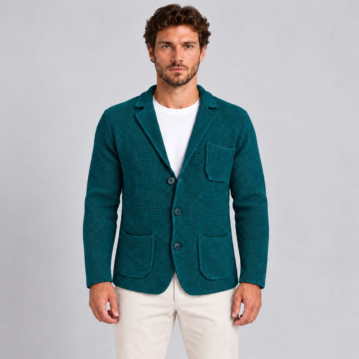 CARDIGAN LANA GIACCA UOMO LAVORATA A MAGLIA 100% MADE IN ITALY
