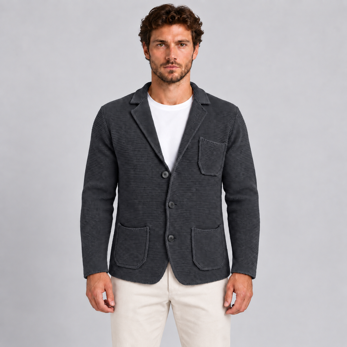 CARDIGAN LANA GIACCA UOMO LAVORATA A MAGLIA 100% MADE IN ITALY