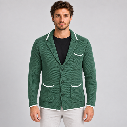 Cardigan da uomo in cotone, lavorazione nido d'ape, doppio petto — Pasquale Jimmy