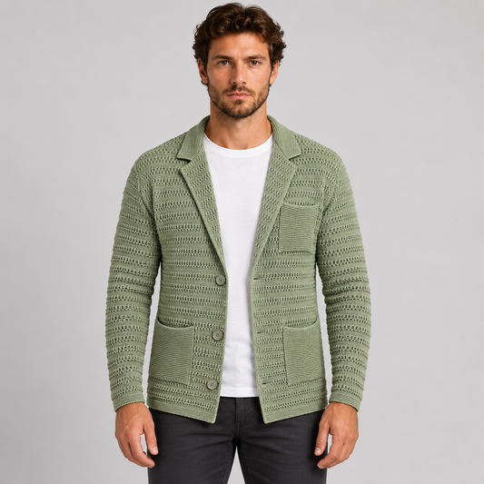 CARDIGAN UOMO COTONE BLAZER GIACCA LAVORATA A MAGLIA SLIM FIT MADE IN ITALY