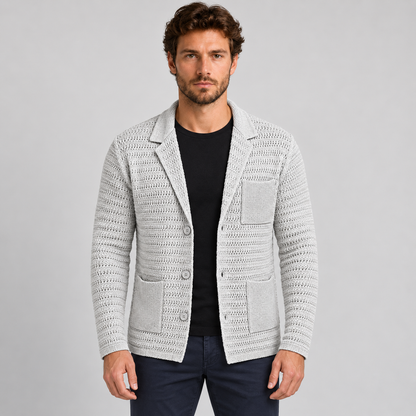MEN'S COTTON CARDIGAN BLAZER SLIM KNITTED JACKET 100% MADE IN ITALY